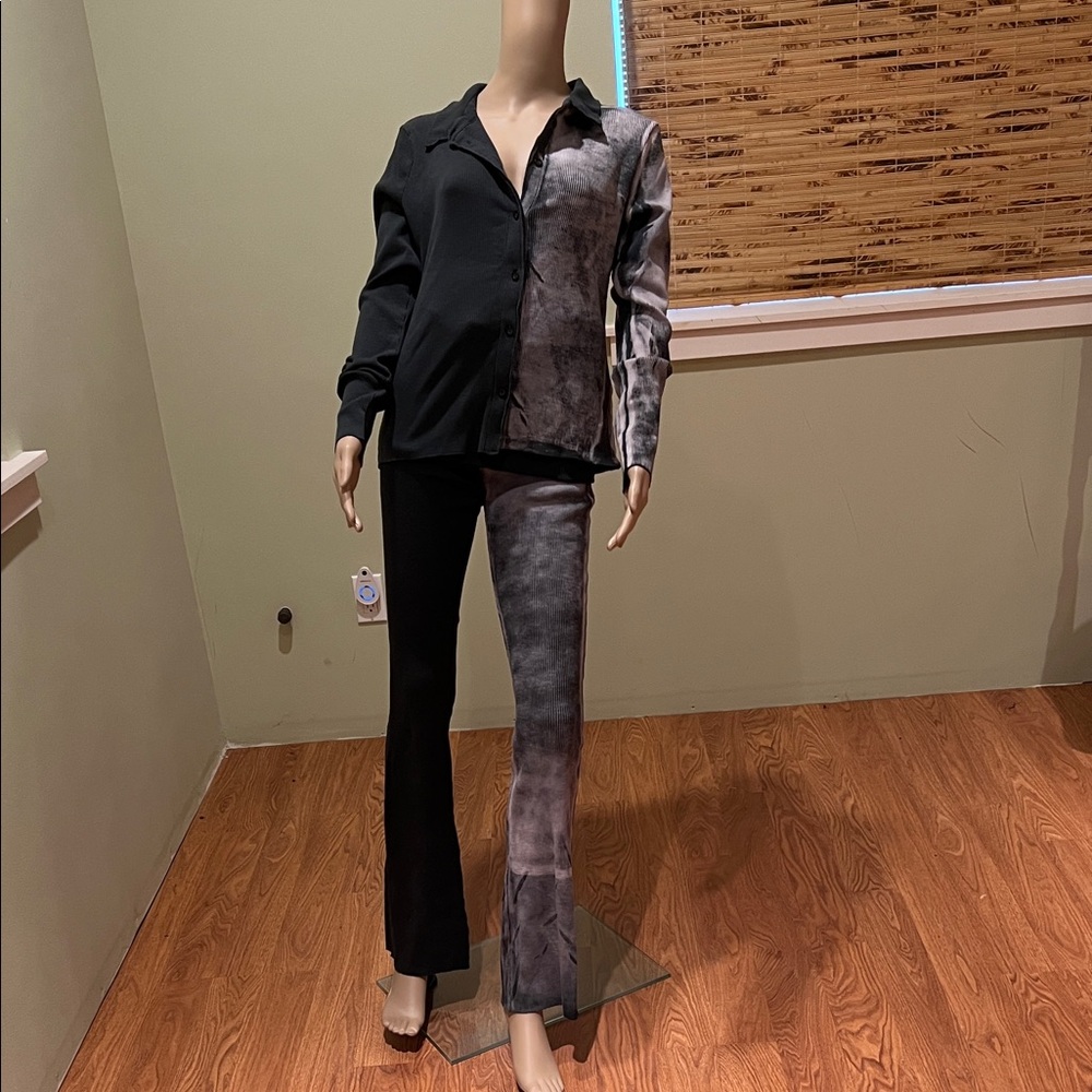 Zara Black and Gray Ribbed Color Block Lounge Set M/L